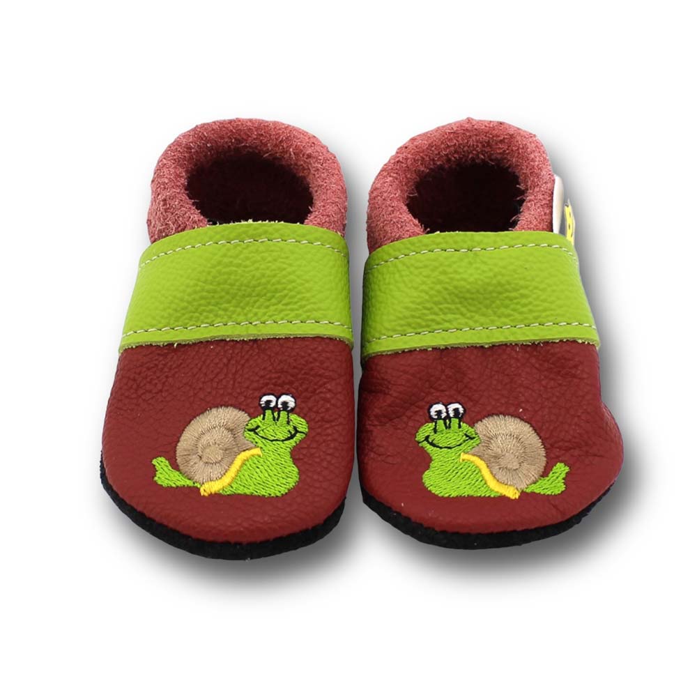Preview: Krabbelschuhe Schnecke auf bordeaux
